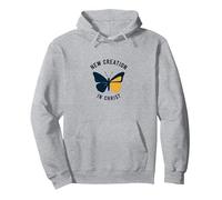 New Creation in Christ Baptism Butterfly Transformation Pullover Hoodie, Adult Unisex, Heather Grey, L