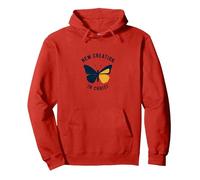 New Creation in Christ Baptism Butterfly Transformation Pullover Hoodie, Adult Unisex, Red, S