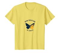New Creation in Christ Baptism Butterfly Transformation T-Shirt, Kids, Lemon, 12 Years