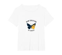 New Creation in Christ Baptism Butterfly Transformation T-Shirt, Women's Plus, White, 1X