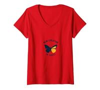 New Creation in Christ Baptism Butterfly Transformation V-Neck T-Shirt, Women, Red, S