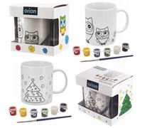 NEW Creative Set Porcelain Cups Painting Set of 2 with Paints and Brush Gift ...