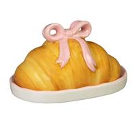 NEW Croissant Butter Dish. The Golden Croissant Lid Features A Pretty Pink Bow Handle, Making It Easy to Lift and Adding A Charming Decorative Touch.