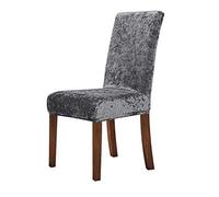 New Crushed Velvet Dining Chair Cover, Spandex Elastic Slipcover Chair Case for Dining Room Kitchen Wedding Banquet,Grey,6pcs
