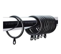 NEW CURTAINS RINGS HANGING 33MM X 12 METAL CURTAIN RINGS POLE ROD VOILE NET PANAAZ® (Black)