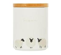 New Cute sheep Design Canister With Bamboo Lid Keep The Contents Fresh And Tasty For Longer, Pleasant Colourway, Perfect For Storing Essential Ingredients - White/Sugar.