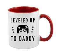 New Dad Gift, New Daddy Gift, Dad to Be, Future Dad Gift, Leveled Up to Daddy, Dad Coffee Mug, First Time Dad Gift, First Father's Day Gift Tea Mug 11oz Inside Coloured Ceramic Mug. (Red)