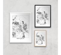 New Delhi Light City Map Giclee Art Print - A2 - White Frame