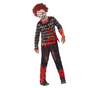 Smiffy's Children's Deluxe Zombie Clown Costume, Latex Mask, Top & Trousers, - - clown zombie costume fancy dress halloween boys deluxe scary outfit
