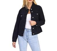 New Denim Jacket Ladies Western Style Bleach WASH Denim Jacket Boyfriend Black (12, Bleached Denim)