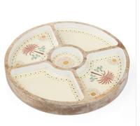 New||Desert Dusk Mango Wood Round Sectioned Serving Tray, Palm Tree Print, Plastic Sectioned Trays For Easy Serving, Making it perfect for serving snacks, BBQs, Desert-Inspired Summer Print||