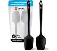 New DI ORO Seamless Series 2-Piece Silicone Pro XL Spoonula & Spatula Set - 600°F Heat-Resistant Nonstick Rubber Commercial Grade Kitchen Cooking Utensils - Large Scrapers for Mixing & Baking (Black)