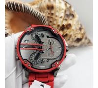 NEW DIESEL MENS WATCH DZ7370 XL 57MM RED SILICONE BRACELET & GREY DIAL GENUINE