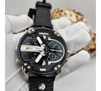 NEW DIESEL MENS WATCH MR BIG DADDY DZ7313 BLACK DIAL 57MM BLACK LEATHER STRAP