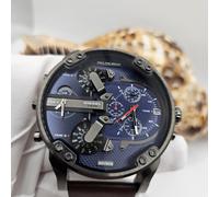 NEW DIESEL MR DADDY 2.0 DZ7314 GREY CASE BLUE DIAL BROWN STRAP MEN'S WATCH