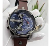 NEW DIESEL MR DADDY 2.0 DZ7314 GREY CASE BLUE DIAL BROWN STRAP MEN'S WATCH