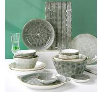 New Dinnerware Sets,Ceramics Dinnerware Set, Penh Light Luxury Porcelain Dinner Set of 48 / Nordic Style Hand Pinch Texture Plates and Bowls Sets for Family Gat