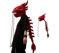 New Dinosaur Skeleton Costume,Wearable Dinosaur Skeleton Plush,Realistic 3D Skeleton for Cosplay & Dress-Up Play (Red, (Aldult) 120cm/47.24in)