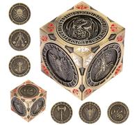 New DND Spinner Dice, 7-in-1 Metal Dice Set, 3D Relief Design, DND Polyhedral Rotating Game Dice, D&D Gifts with Dragon Logo Gift Box, RPG, Role Playing Board Game Accessories, Bronze