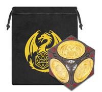 New DND Spinner Dice, 7-in-1 Metal Dice Set, 3D Relief Design, DND Polyhedral Rotating Game Dice, D&D Gifts with Dragon Logo Gift Bag, Role Play Board Game Accessories, Dark Grey & Gold