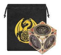 New DND Spinner Dice, 7-in-1 Metal Dice Set, 3D Relief Design, DND Polyhedral Rotating Game Dice, D&D Gifts with Dragon Logo Gift Bag, RPG, Role Playing Board Game Accessories, Bronze