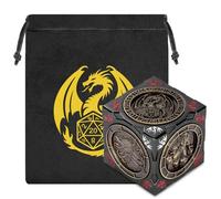 New DND Spinner Dice, 7-in-1 Metal Dice Set, 3D Relief Design, DND Polyhedral Rotating Game Dice, D&D Gifts with Dragon Logo Gift Bag, RPG, Role Playing Board Game Accessories, Black