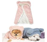 New Dog Cape Blanket with Hood, Warm Wearable Blanket for Small Medium Dogs & Cats, Winter Cloak Coat Soft Sherpa Lining Snap Buttons Indoor Outdoor Use (Size:Small,Color:Pink)