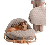 New Dog Car Seat with Safety Tether, Portable Pet Travel Bed with Non-Slip Bottom & Storage for Small to Medium Dogs, Convertible Carrier for Car and Home Commuting safety(Color:Gray)