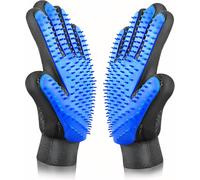 New Dog Cat Pet Grooming Glove Deshedding Brush Fur Remover Mitt UK (Blue)