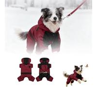 New Dog Snowsuit Winter Coat, 4-Leg Water-Resistant Warm Jacket with Hood, All-Weather Elastic Belly Strap Thermal Windproof Puppy Clothing for Small Medium Dogs (Size:Medium,Color:Red)