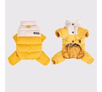 New Dog Winter Windproof Cotton Coat, Graphene Thick Four Legged Coat, Teddy Bear with Traction, Waterproof pet Warm Suit(Size:XL,Color:yellow)