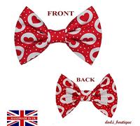 New Dogs Bow Tie Bowtie Christmas Valentine's Day Valentine Love Hearts RED Elastic Band attach COLLAR ACCESSORY Handmade UK (Large)