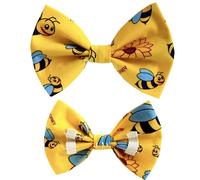 New Dogs Bow Tie Bowtie Summer Flowers yellow Bee Bees Lemon Honey flower Elastic Band attach COLLAR ACCESSORY UK (M Bees and Flowers)