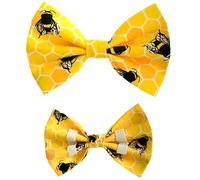 New Dogs Bow Tie Bowtie Summer Flowers yellow Bee Bees Lemon Honey flower Elastic Band attach COLLAR ACCESSORY UK (L Bees yellow)