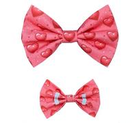 New Dogs Bow Tie Valentine's Day heart pink red coral LOVE Elastic Band attach COLLAR ACCESSORY Handmade UK (Small coral heart)