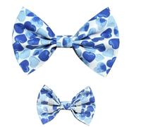 New Dogs Bow Tie Valentine's Day heart pink red LOVE Elastic Band attach COLLAR ACCESSORY Handmade UK (Medium Blue Hearts)