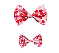 New Dogs Bow Tie Valentine's Day heart pink red LOVE Elastic Band attach COLLAR ACCESSORY Handmade UK (Large Pink Hearts)
