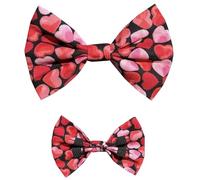 New Dogs Bow Tie Valentine's Day heart RED LOVE Elastic Bands attached ACCESSORY Handmade UK (Valentine Red Hearts SMALL)