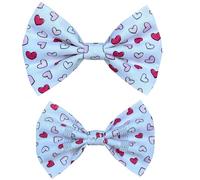 New Dogs Bow Tie Valentine's Day two hearts red LOVE Elastic Band attach COLLAR ACCESSORY UK (Large mini pink and red hearts)