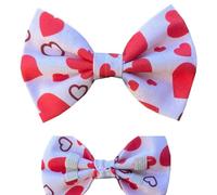 New Dogs Bow Tie Valentine's Day two hearts red LOVE Elastic Band attach COLLAR ACCESSORY UK (M)