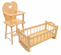 NEW Dolls Wooden Set High Chair Rocking Crib Cot Bed Pram Pushchair Girls Toys