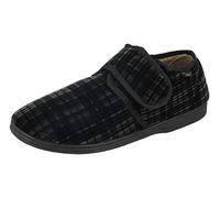 NEW DR KELLER MENS LUXURY FUR LINED SLIPPERS VELOUR ADJUSTABLE HOOK & LOOP WIDE FIT COMFORT INDOOR SHOES GREY SIZE 10