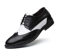 New Dress Oxford for Men Lace Up Brogue Wingtips Patchwork Round Burnished Toe Faux Leather Non Slip Anti-Slip Block Heel Rubber Sole Low Top Classic(Black White,10 UK)