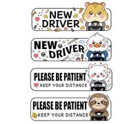 New Driver Car Magnet Cute Animal - 4 Pcs Student Driver Please Be Patient Sign, Funny Cat Duck Sloth Hamster Magnetic Car Signs, Removable Auto Warning Magnet Reusable Safety Sign
