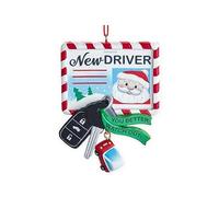 New Driver Christmas Ornament - Customizable Santa Driver's License New Car and Keys Holiday Tree Decoration Keepsake for Teens and Driving Test (Red)
