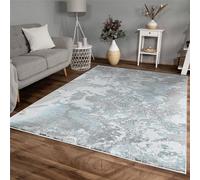 NEW DUCK EGG BLUE SILVER GREY SPLASH MARBLE SHIMMER SHEEN EFFECT MODERN RUG SILKY SOFT CHIC DESIGN AREA MAT (160x220 cm)