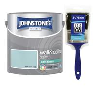 New Duck Egg Johnstone’s Wall & Ceiling Soft Sheen Paint 2.5L + 3" Brush - Subtle Sheen Finish, Durable & Washable, Quick Dry, Low Odour Interior Paint for Walls & Ceilings
