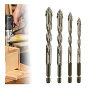 New Durable Four-Flute Sawtooth Eccentric Drill Bit Set,Four-Edged Serrated Eccentric Drill,High Hardness Skewed Head Eccentric Drill Bits,Titanium-Coated Design Drill Bit for Metal,Wood,Etc (4pcs)