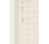 New Edge Blinds Misty White 50mm Fine Grain Slatted Faux Wood Venetian Blinds with Strings 120cm Drop in Off-White | Size: 160 cm width x 130 cm drop New Edge Blinds Off-White 160 cm width x 130 cm dr