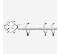 New Edge Blinds Polished Chrome 28mm Cage Fixed Length Metal Curtain Pole in Metallic Silver | Size: 380 cm New Edge Blinds Metallic Silver 380 cm